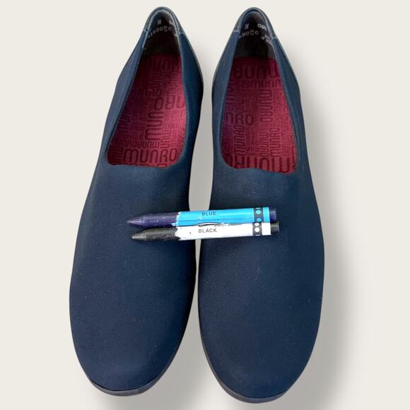 Munro Womens 8N Fabric Leather Loafer Comfort Shoes Casual Navy Black Stretchy - Picture 3 of 12